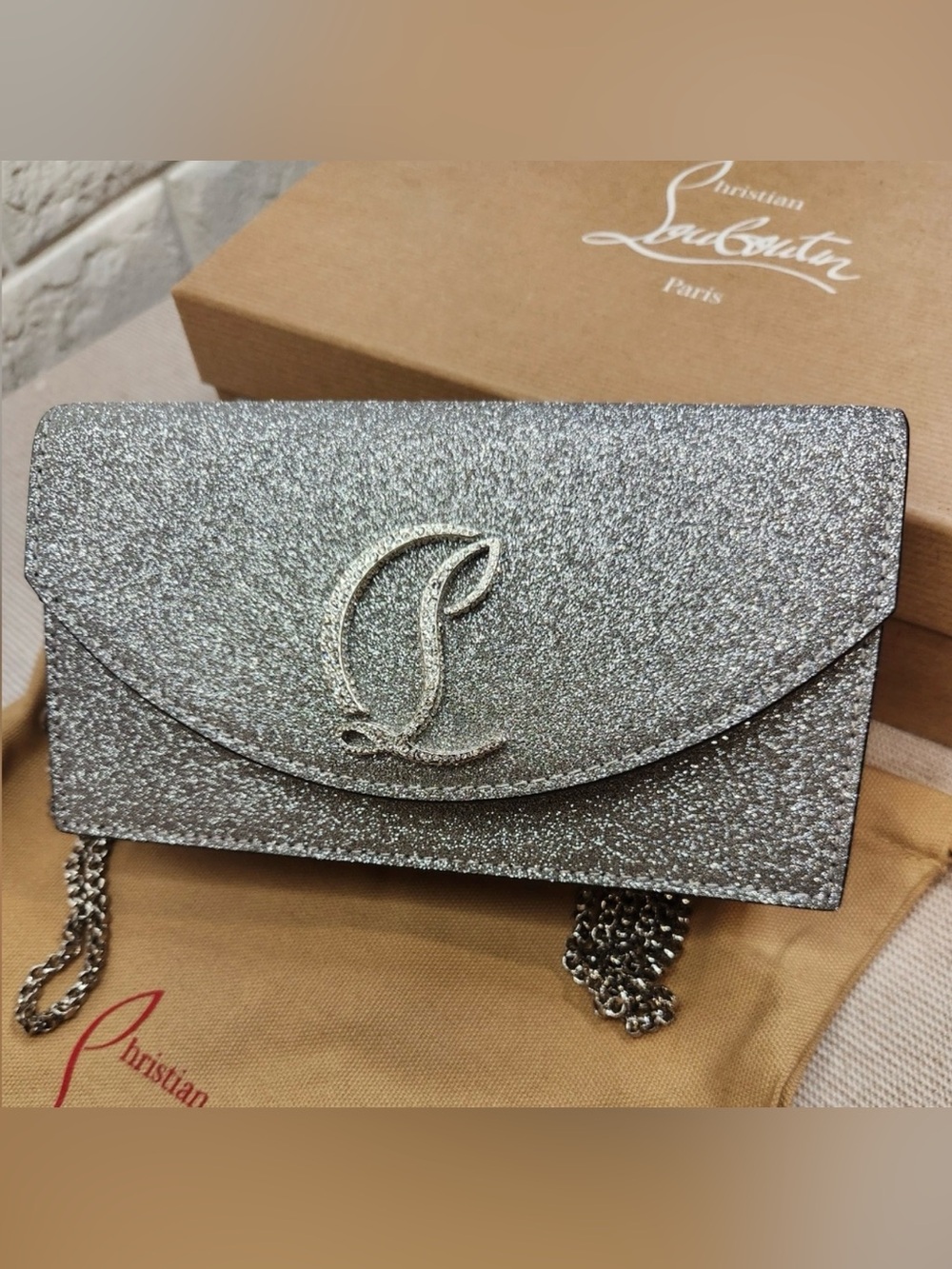 EUC Christian Louboutin Silver small Bag with Red Strap Retail $1750 - Picture 2 of 11
